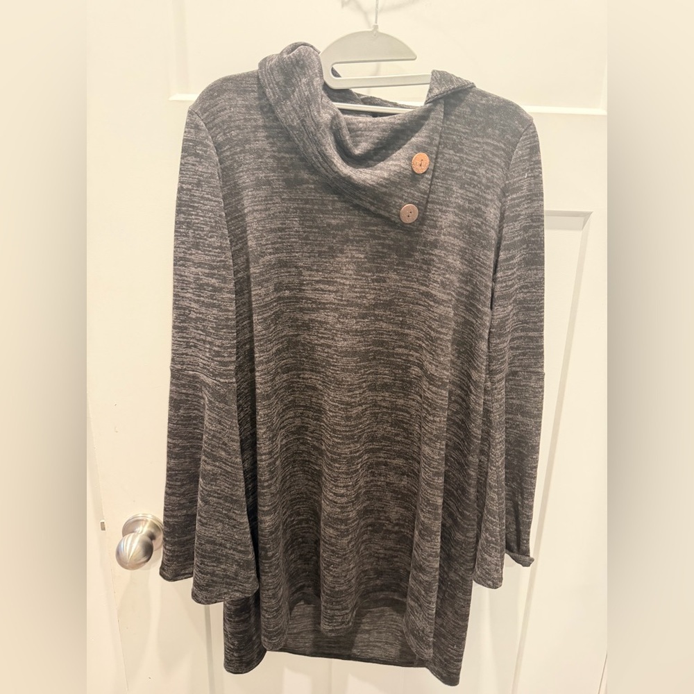 Reborn J Charcoal Cowl Neck Button Tunic Top Medium